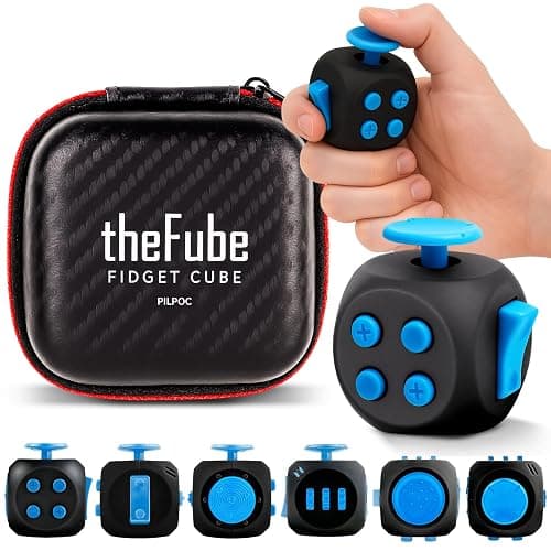 PILPOC theFube Fidget Cube, 6-Sided Stress Relief Infinity Cube for Adults, Kids, Boosts Concentration, Mindfulness Aid, Silent & Audible Modes, Includes Carry Case for Portability (Midnight Sapphire) - Image 1