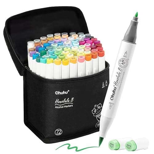 Ohuhu Alcohol Markers Brush Tip - AP Certificated Double Tipped Art Marker Set for Artist Adults Coloring Illustration- 72 Colors - Refillable - Fine and Brush Dual Tips - Honolulu B of Ohuhu Markers - Image 1