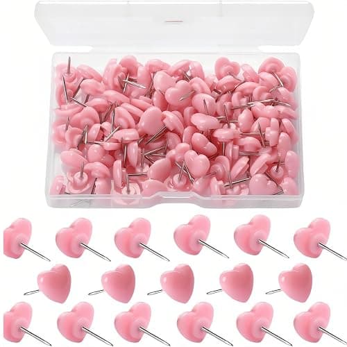 Heart Push Pins,Corkboard Nails for Office/Home Decor-Durable Decorative Push Pins for Bulletin Board,Photos,Notes,DIY Crafts,Soft Corkboard,Reusable&Cute Wall Decor (Pink Square Box 100PACK) - Image 1