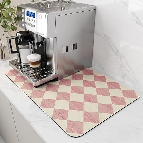 AMOAMI Coffee Mat Hide Stain Rubber Backed Absorbent Dish Drying Mat for Kitchen Counter - Fits Under Coffee Maker or Machine - PINK 12X19 - Image 1