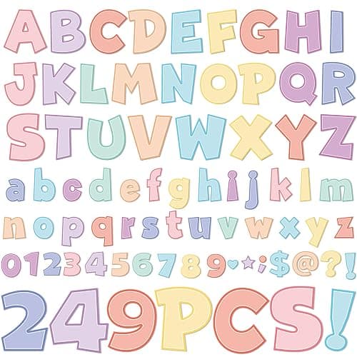 249 Pcs Bulletin Board Letters for Classroom Decorations Pastel 4 Inch | Cut Out Letters for Bulletin Board Decor, Poster Board Letter Alphabet Numbers Punctuation for Classroom Wall & School Decor - Image 1