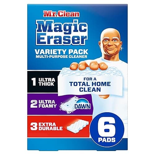 Mr. Clean Magic Eraser Sponge, All Purpose Cleaner, Cleaning Scrubber, Kitchen, Bathroom, Shower, Oven, Cleaning Supplies, Variety Pack with 1 Ultra Thick, 2 Ultra Foamy, & 3 Extra Durable, 6ct - Image 1