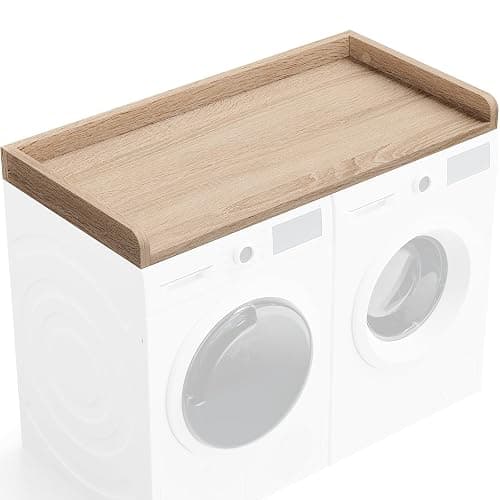 Sareda Washer Dryer Countertop 27.5" W x 54" L Laundry countertop for Storage and Organization with Edge Rails, Oak - Image 1
