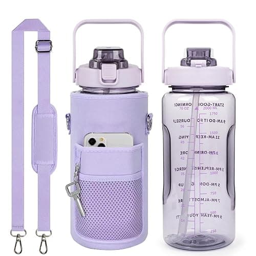 Chokoter Half Gallon Water Bottle with Sleeve, Motivational Water Bottles with Time Marker/Straw, BPA Free Leakproof Large Sports Water Jug for Women Girls (Pure Purple) - Pure Purple - Image 1