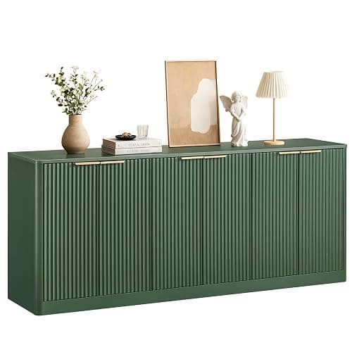 SZTHHDF 67" Fluted Buffet Cabinet Sideboard with Storage, Large Credenza with 6 Doors Accent Storage Cabinets Mid Century Modern Sideboard for Living Room Kitchen (Green) - Image 1