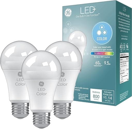 GE LED+ Color Changing LED Light Bulbs with Remote, No App or Wi-Fi Required, A19 Bulbs (3 Pack) - Image 1