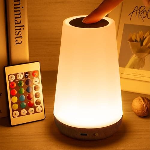 Auxmir Night Light, Dimmable Touch Lamp for Bedroom, 13 RGB Colors & 5 Brightness, Portable Rechargeable Bedside Table Lamp for Baby Nursery, Night Lights for Bedroom Living Room Bathroom Hallways - Image 1