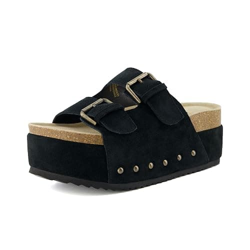 CUSHIONAIRE Women's Guru Genuine Leather footbed platform sandal with +Comfort, Wide Widths Available - 9 - Suede Black - Image 1