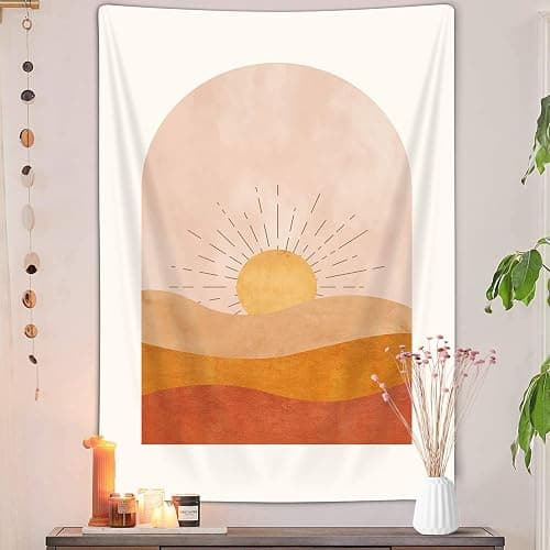 Boho Sun Vertical Tapestry, Bohemian Mountain Desert Tapestry Wall Hanging for Bedroom, Yellow Minimalist Tapestries Poster Beach Blanket College Dorm Home Decor (40"X60") - Sun01 - 60L" x 40W" - Image 1