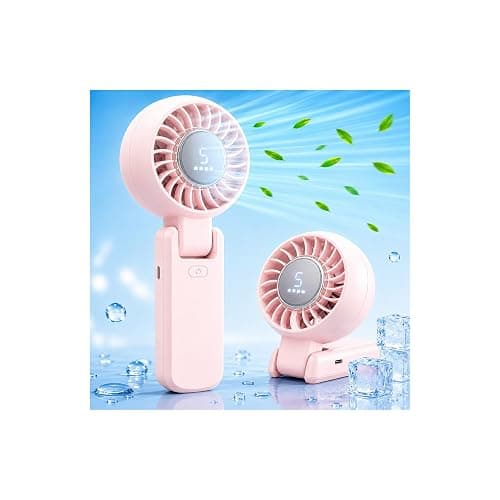 ZOZOO Portable Handheld Fan, 5 Gear High Speed, Rechargeable Mini Personal Hand Fan, Up to 14 Working Hours, 3 IN 1 for Travel, Beach Vacation, Camping, Gifts for Women, (Pink) - Image 1