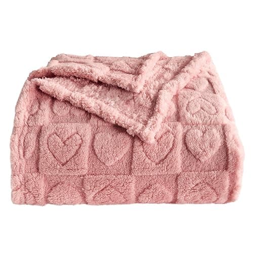 GIOKARNNA Heart Checkered Throw Blankets, for Love Mother Friends Pets,280 GSM Super Soft Warm Lightweight Fluffy Bed Blanket for Women Anniversaries(Pink,90"x90") | Super Soft, Warm, Fluffy, Lightweight, Bed Blanket, for Love Mother Friends Pets, for Women Anniversaries - Image 1