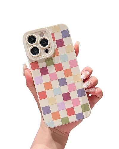 YUMUPIFE Compatible with iPhone 15 Pro Case Cute Checkered Pattern Design for Girls Women, Soft Silicone Shockproof Protective Designed for iPhone 15 Pro Case-Colorful - Image 1