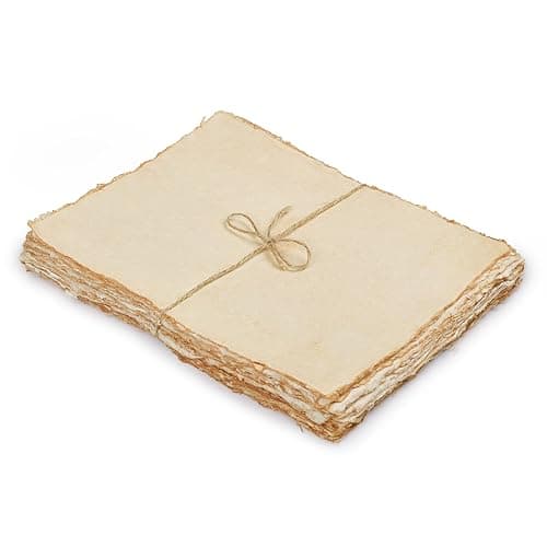 LEATHER VILLAGE Vintage Deckled Edge Handmade Watercolor Paper 6x8 | 50 Sheets of 150 GSM thick cotton paper with warm aged look for drawing, watercolor, ink, sketching and letter writing - Image 1