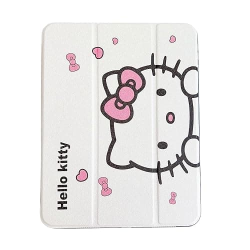 kpurple Cute Cartoon Case for iPad 10th Generation 10.9 Inch 2022 with Pencil Holder, Trifold Stand Smart iPad Case with Soft TPU Back Auto Wake/Sleep (White) - White - Image 1