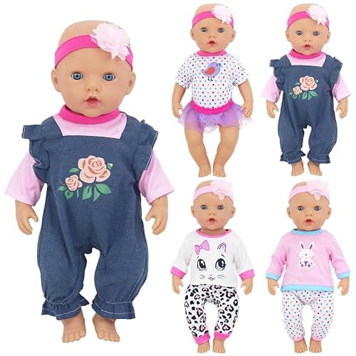 4 Sets Baby Doll Clothes for 14-18 Inch Dolls, 16 Inch Baby Doll Fashion Clothes Dresses and Accessories Outfits for New Born Baby Dolls(No Doll) - Image 1