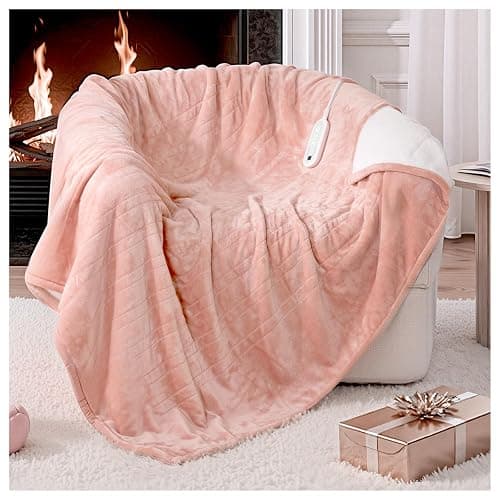 LunaHush Electric Blanket Heated Throw, 50" x 60" Heated Blanket with 8 Heat Levels & 8 Hours Auto Off, Fast Heating Blankets Machine Washable with ETL Certification, Pink - Image 1