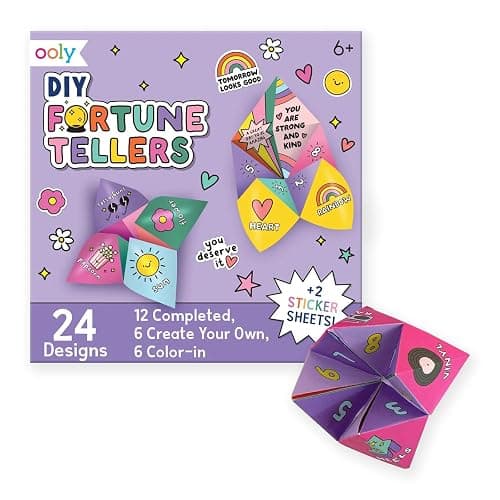 Ooly DIY Origami Fortune Teller Kit, Cootie Catcher, 24 Designs & Stickers | Ages 6+, Includes 12 Completed, 6 Blank, and 6 Coloring Folding Fortune Tellers, Fun Screen-Free Craft Activity Gift for Kids - Image 1