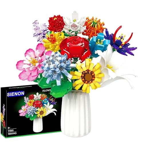 SIENON Blumenstrauß Bausatz, 1064 Stück 12 Arten von Blumen Sammlung, Bausteine Blume Ziegel Spielzeug kreatives Projekt für Zuhause Zimmer Dekoration Valentinstag Weihnachten Geburtstag - Image 1
