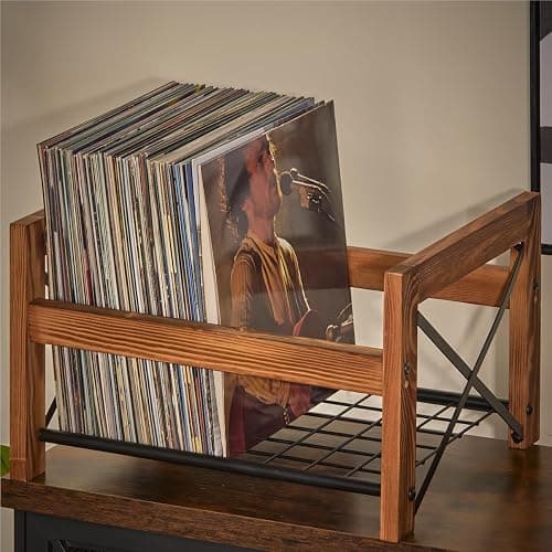 X-cosrack Vinyl Record Holder – 1 Pack Only – Fits 7"–12" Albums, Holds 50–100 Records, DVDs, or CDs – Modern Wooden Storage Stand, File Organizer Rack, Brown - Image 1