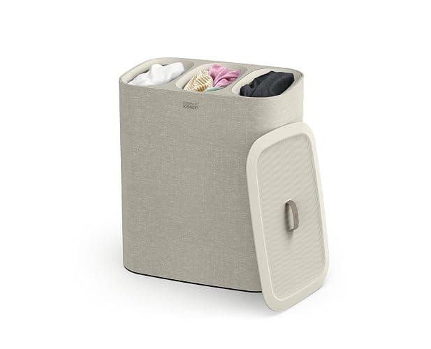 Joseph Joseph Tota Trio 90 liter/23.8 gallon Laundry Hamper Separation Basket with lid, 3 Removable Washing Bags with Handles- Ecru - Image 1