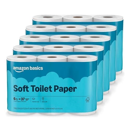 Amazon Basics 2-Ply Soft Toilet Paper, 30 Rolls (5 Packs of 6), 350 Sheets per Roll, Septic Safe, Equivalent to 185 Regular Rolls - Image 1