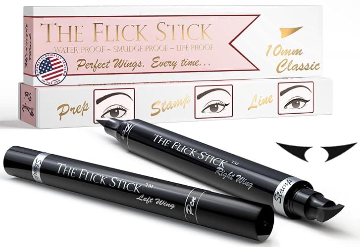 The Flick Stick Winged Eyeliner Stamp For Quick and Easy Cat Eye Makeup, SmudgeProof & Waterpoof Eye Liner Cat Eye Stencil Makeup Tool, Wingliner, Liquid Eyeliner Pens (10mm Classic, Midnight Black) - Image 1