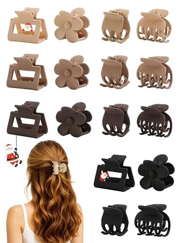 16 PCS Small Hair Clips for Women & Girls, Durable Matte Claw Clips for Thin Hair, Strong Hold NonSlip Medium Hair Claw Clips, Mini Hair Clips, Cute Hair Accessories, 4 Shapes Gifts Holiday - Image 1
