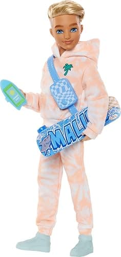 Barbie Dream Besties Doll and Accessories, Ken Posable Fashion Doll with Removable Fashions & Blonde Hair, 9 Summer & Skateboard Themed Pieces - Image 1