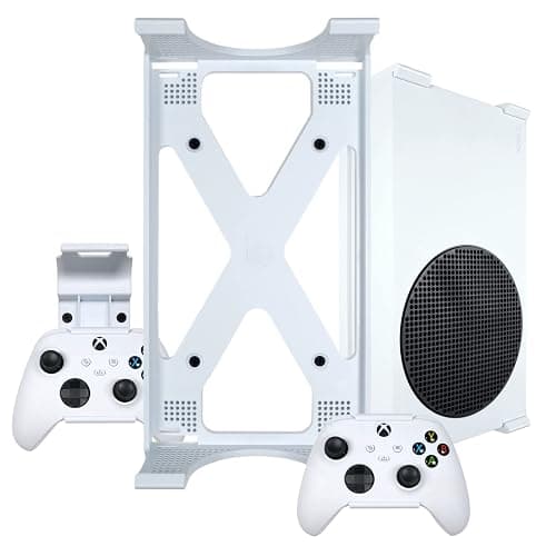 Q-View Xbox Series S Wall Mount & Controllers Bracket Set by Q-View - Secure Under Desk Mounting - Signature X Design - Screws and Fixings Included - Made In UK - Plastic - White - Image 1
