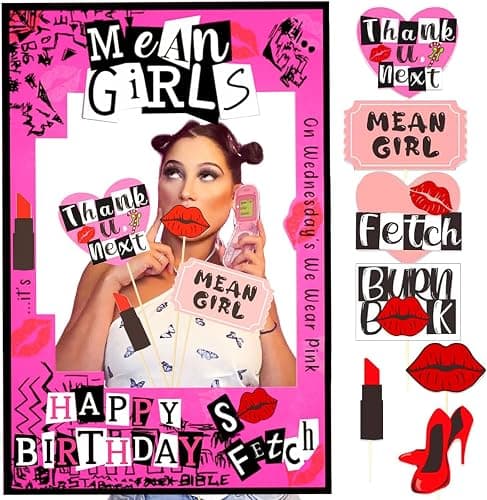 LaVenty Mean Girl Birthday Party Photo Booth Props Frame Mean Girl Party Decoration Y2k Birthday Party Decorations Hot Pink Girls Birthday Party Supplies - Image 1