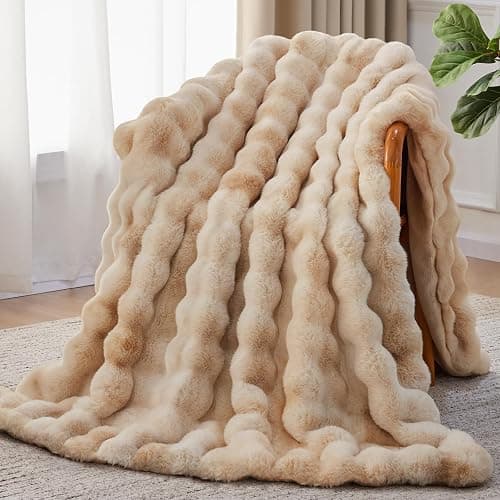Anysay Faux Fur Throw Blanket, 1000GSM Fluffy Soft Bubble Blanket for Couch Bed, Cozy Plush Warm and Thick Blanket, Fuzzy Rabbit Throw for Living Room Bedroom 90''*104'' Tie-dye Camel - Image 1