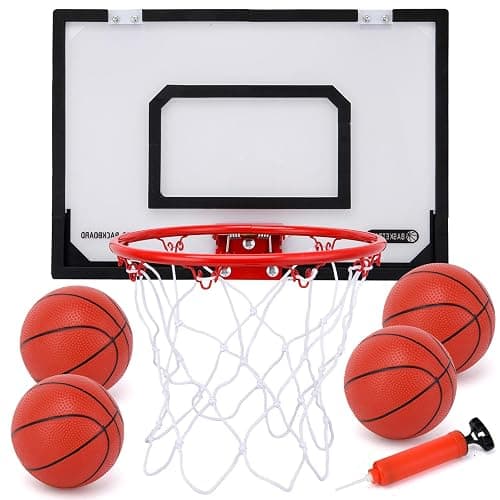 Mini Basketball Hoop Indoor, Over The Door Basketball Hoop Indoor, 17"×12" Mini Hoops Basketballs with 4 Balls - Image 1