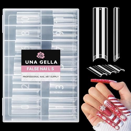 UNA GELLA Nail Tips Square XXL Tips 120 PCS No C Curve Gel Tips Extra Long Square Straight Nails Half Fake Nail Tips No Trace for Acrylic Nails Tips for Home DIY with Box - Image 1