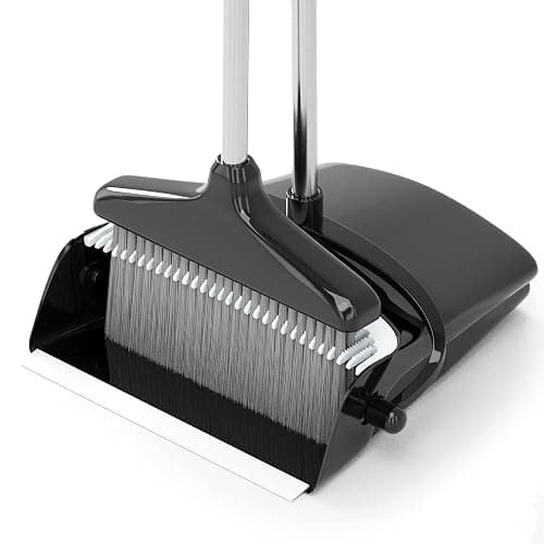 Broom with Dustpan Combo Set (54”) Long Handle Household Dust Pan for Home Office Kitchen Cleaning (Black & Grey) - Black and Grey - Image 1