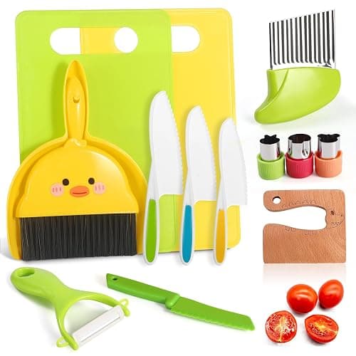 14PC Montessori Toy Safe Kitchen Knife Set for Toddler, Kids Knife Set for Real Cooking with Cutting Board, Gift for 3-12 Year Old Girl Boy Bithday Chistmas, Little Chef Cooking Tool for Kid Age 3-12 - Image 1