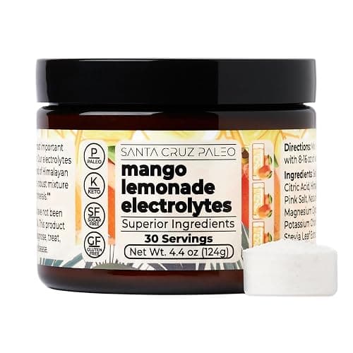 Santa Cruz Paleo Electrolyte Powder, Mango Lemonade, Sugar Free Hydration Drink Mix with Himalayan Pink Salt, Sea Salt, Magnesium Glycinate, Potassium Chloride, Sweetened with Stevia, 30 Servings - Image 1