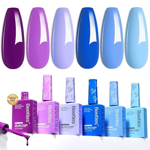 Beetles Gel Nail Polish Set - 6 Colors Hema-Free 15ML Full Size Baby Blue Purple Polish Kit Wisteria Whisper Collecction Soak off Uv Led Lamp Nail Art Salon Colorful Bottle Manicure Gift for Women - Image 1