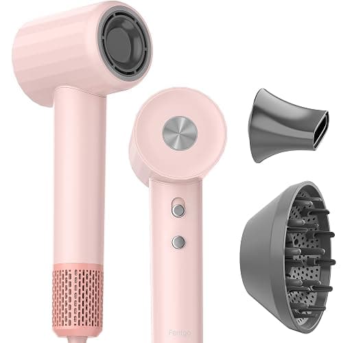 Hair Dryer, Fentgo High Speed Ionic Hair Dryer with Diffuser, Professonal Blow Dryer 110,000 RPMD for Fast Drying, 1500W 4Temps /2Speeds, Thermo-Control Hairdryer for Women Home Travel (Pink) - Pink - Image 1