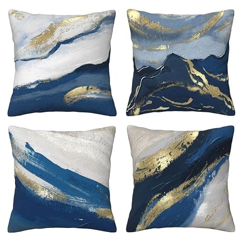 Set Of 4 Decorative Throw Pillow Covers 18x18 Inch For Couch, Modern Abstract Oil Painting Art Square Pillows Cover Case For Cushions Sofa Bed Cushion And Living Room Farmhouse Outdoor Decoration - Image 1