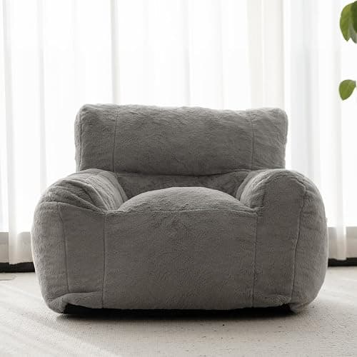 MORITON Giant Bean Bag Chair, Large Plush Sofa with Armrests, Memory Foam Filling, Comfy Lazy Sofa with Pocket for Bedroom, Living Room, Cozy Bean Bag Couch (Light Grey) - Image 1