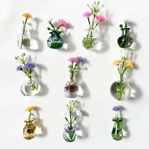 Cute Mini Vase Magnets for Fridge, Tiny Magnetic Glass Vases Refrigerator Accessories, Pot Magnet for Real Flowers, Funny Aesthetic Plant Pot Locker Office Kitchen Decoration, Small Magnet Bud Plant - Image 1