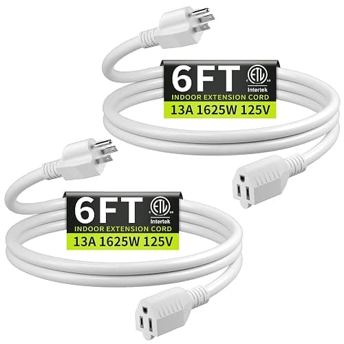 16/3 White Extension Cord 6 FT (2Pack), Indoor Extension Cord for Laptops, Coffee Makers, Office Home Appliances, 3 Prong Resistant Cable Flexible, 13A 125V 1625W ETL Listed - Image 1