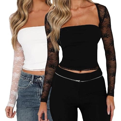 JOKELAMB Women Lace Bolero Shrug See Through Floral Cardigan Sheer Mesh Cropped Y2K Going Out Tops - Image 1