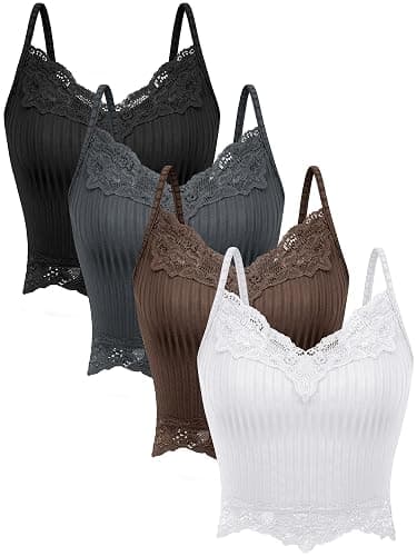 Bencailor 4 Pcs Lace Y2k Tank Tops Fairy Grunge Clothes Crop Tops Lace Patchwork Cami Ribbed Knitted Tank for Women - Image 1