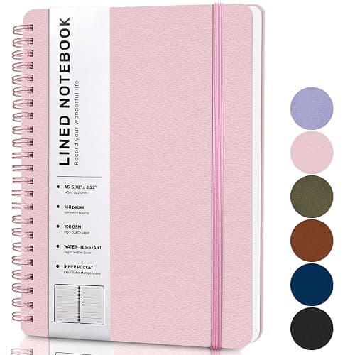 ABERLLS Pink Lined Spiral Journal Notebook with 160 Pages, 8×5.7in, A5 Spiral Notebook, Journaling Notebooks for Work, School, Women, Men, College Ruled Spiral Notebook, Hardcover Leather Journals - A5 - Pink - Image 1