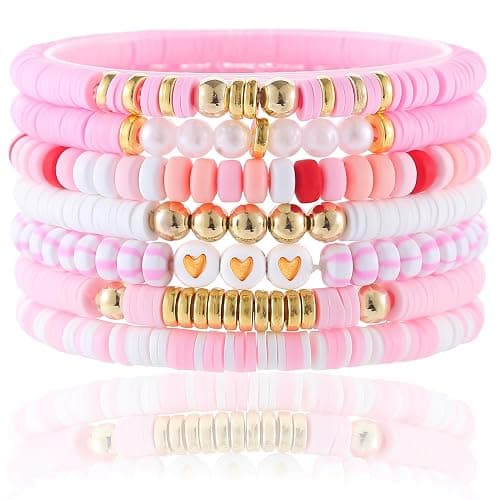 CCINPPY Friendship Bracelets Trendy Heishi Clay Bead Bracelets Stack Gold Beaded Stretch Bracelets for Women Boho Stackable Bracelets Bulk Cute Preppy Jewelry - Image 1