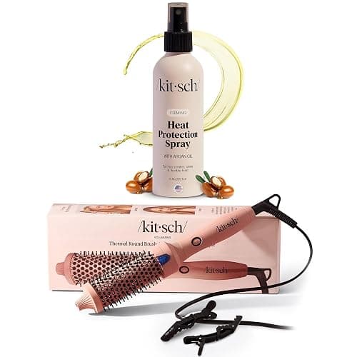 Kitsch Hair Styling Bundle – Heat Protection Spray with Argan Oil for Frizz Control, Shine & Damage Protection – Thermal Round Brush for Volume, Smooth Blowouts, All Hair Types - Image 1