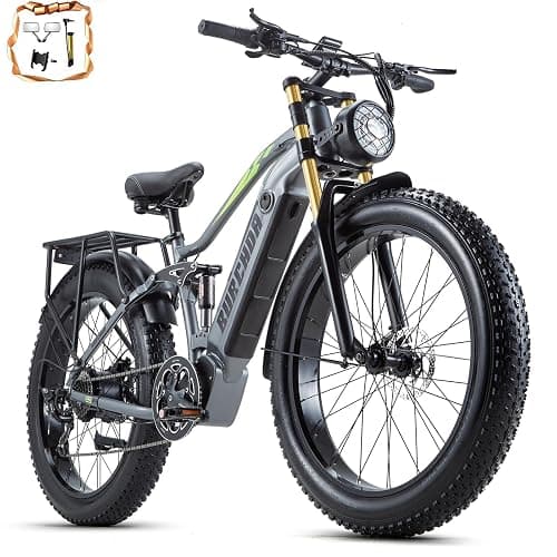 DAMSON Electric Bike for Adult 1000W 48V 30AH/20Ah Removable Battery Ebike 26"X4"Fat Tire up to 30MPH &120 Miles Long Range Off Road Beach Mountain Full Suspension Electric Bicycle - Rx80 All-terrain 1000w 48v 20ah Gray - Image 1