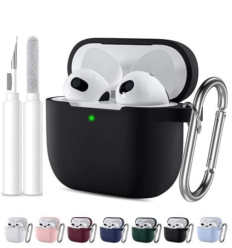 Compatible with AirPods 4 Case Cover for Women Men 2024, Soft Silicone Protective Covers for Airpods 4th Generation Cases 2024 with Cleaning Kit Front LED Visible with Keychain Black - Image 1