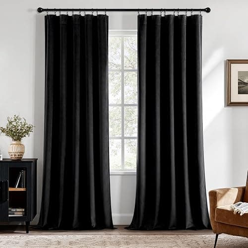 MIULEE Black Velvet Blackout Curtains 84 Inch Long 2 Panels, W40 x L84 | Luxury Super Soft, Thermal Insulated, Room Darkening Drapes, Rod Pocket Design, Window Curtains for Bedroom Living Room - Image 1